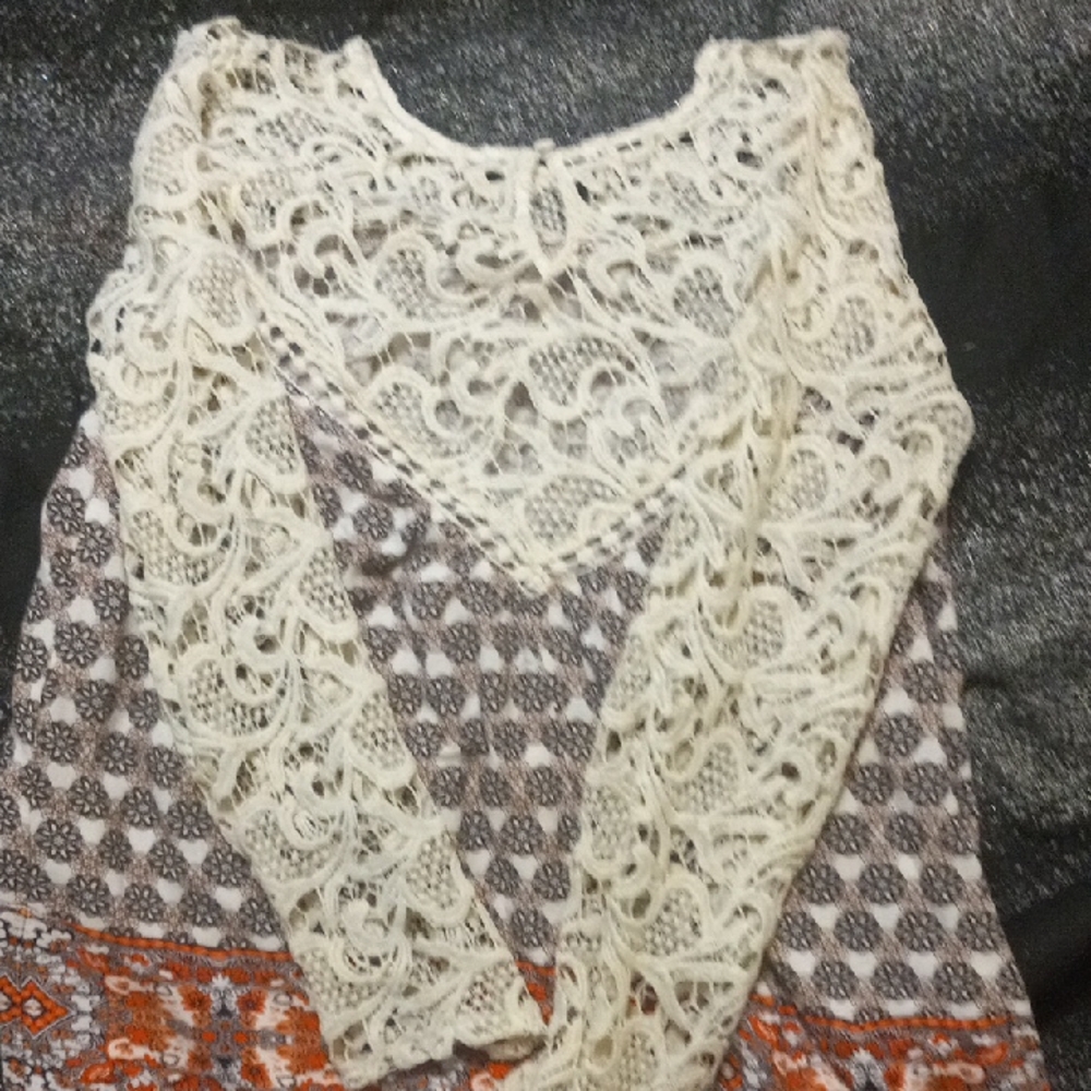 Lace and Patterned Long Sleeve Top